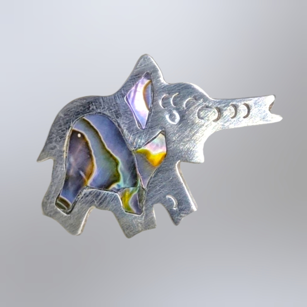 Sterling Silver Elephant Brooch with Abalone Inlay 925